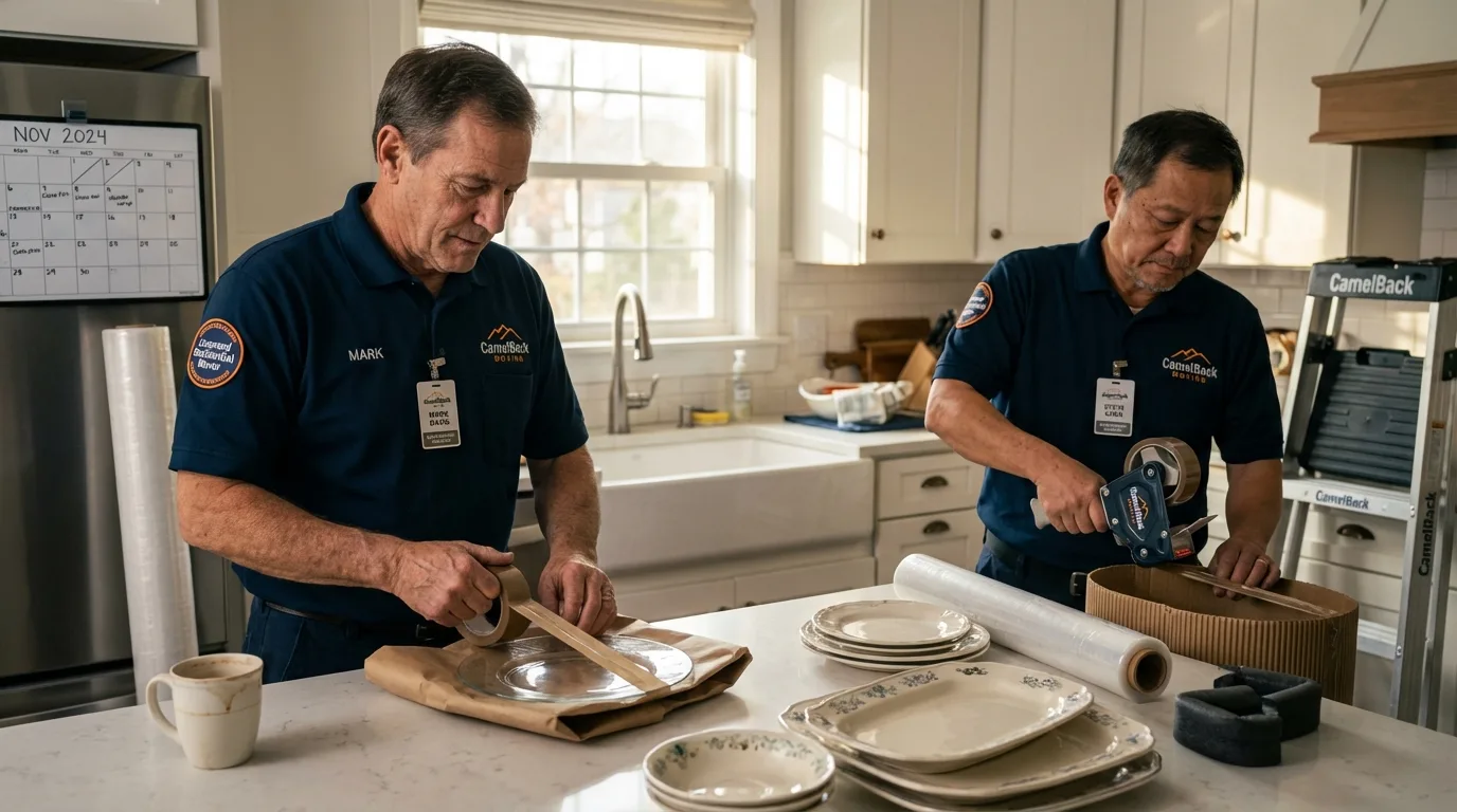 Professional crew packing kitchen dishware in Winsted, MN